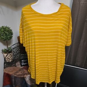 Time and Tru Yellow Striped Short Sleeve Tee